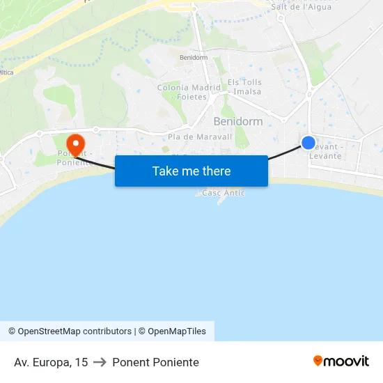 Av. Europa, 15 to Ponent Poniente map
