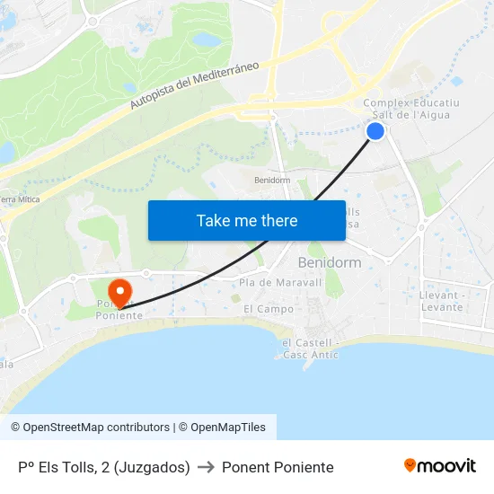 Pº Els Tolls, 2 (Juzgados) to Ponent Poniente map