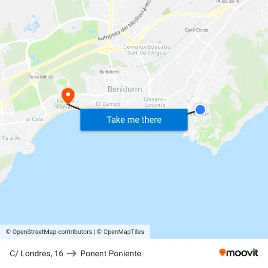 C/ Londres, 16 to Ponent Poniente map