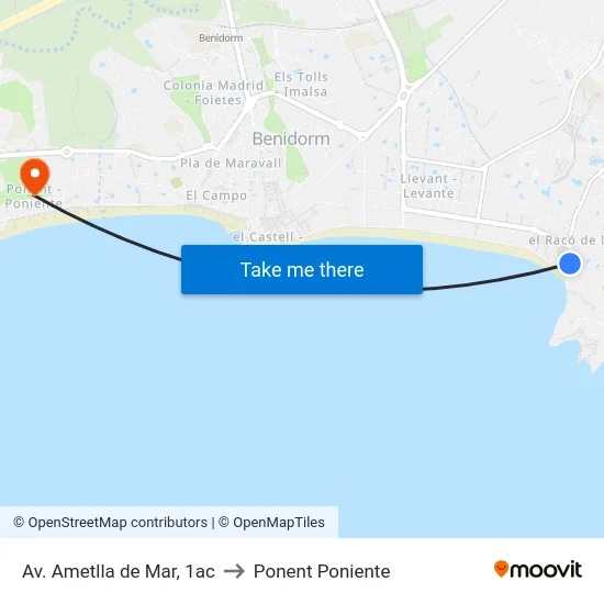 Av. Ametlla de Mar, 1ac to Ponent Poniente map