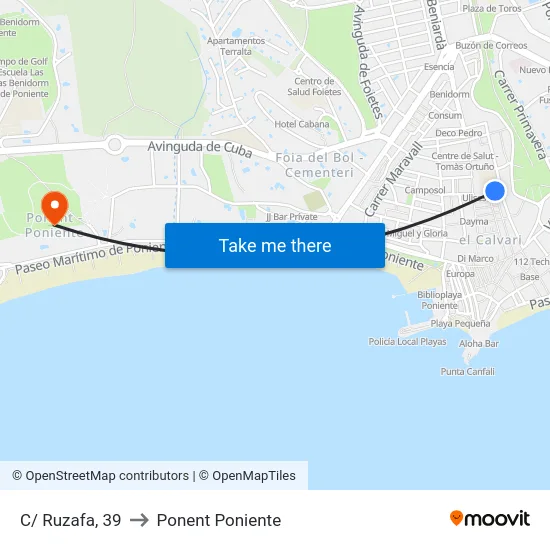 C/ Ruzafa, 39 to Ponent Poniente map