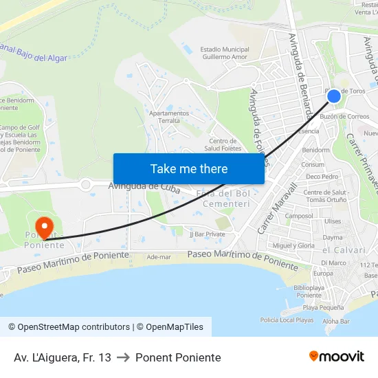 Av. L'Aiguera, Fr. 13 to Ponent Poniente map