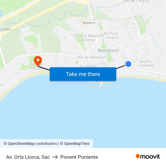 Av. Orts Llorca, 5ac to Ponent Poniente map