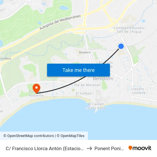 C/ Francisco Llorca Antón (Estacion Bus) to Ponent Poniente map
