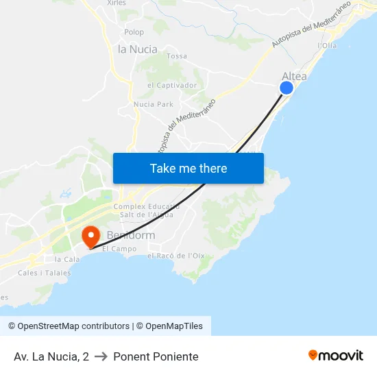 Av. La Nucia, 2 to Ponent Poniente map