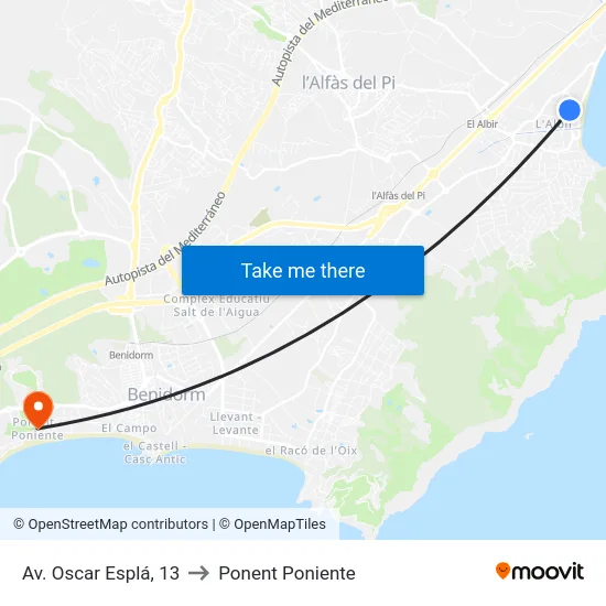Av. Oscar Esplá, 13 to Ponent Poniente map