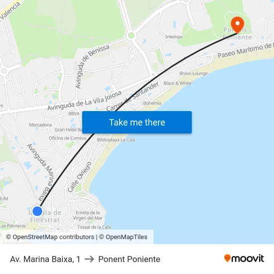 Av. Marina Baixa, 1 to Ponent Poniente map