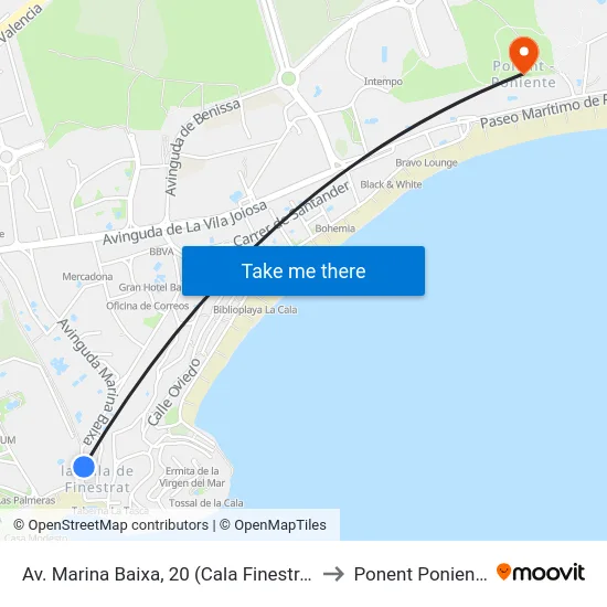 Av. Marina Baixa, 20 (Cala Finestrat) to Ponent Poniente map