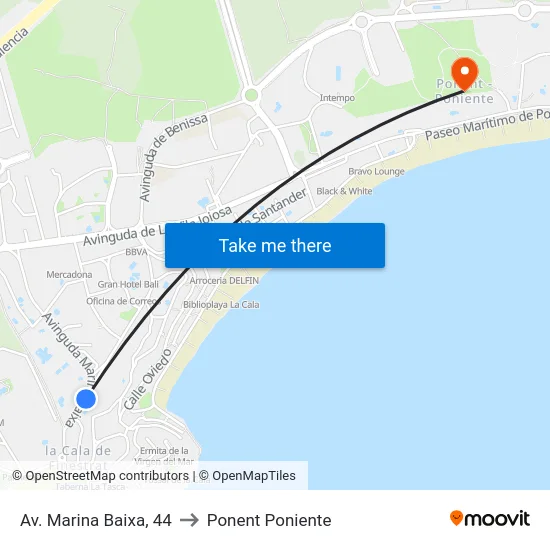 Av. Marina Baixa, 44 to Ponent Poniente map