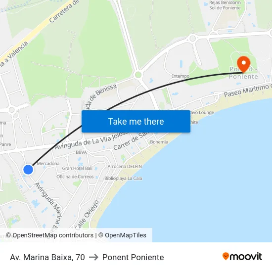 Av. Marina Baixa, 70 to Ponent Poniente map