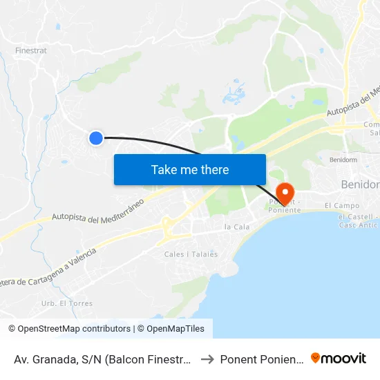 Av. Granada, S/N (Balcon Finestrat) to Ponent Poniente map