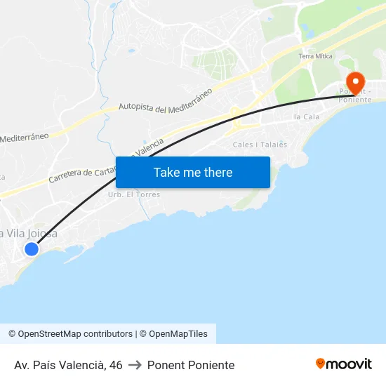 Av. País Valencià, 46 to Ponent Poniente map