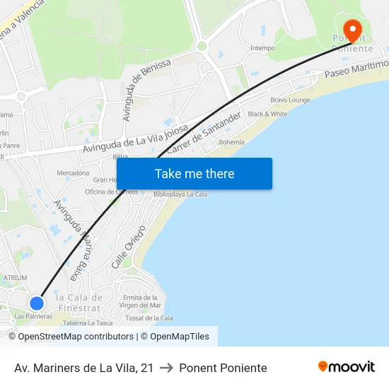 Av. Mariners de La Vila, 21 to Ponent Poniente map