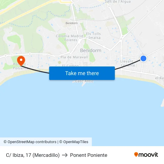 C/ Ibiza, 17 (Mercadillo) to Ponent Poniente map