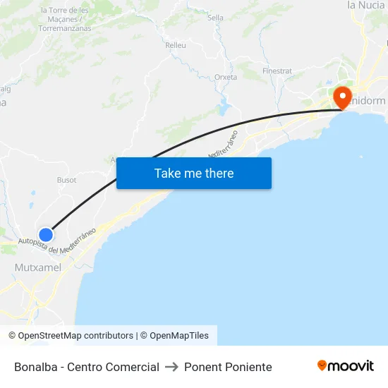 Bonalba - Centro Comercial to Ponent Poniente map