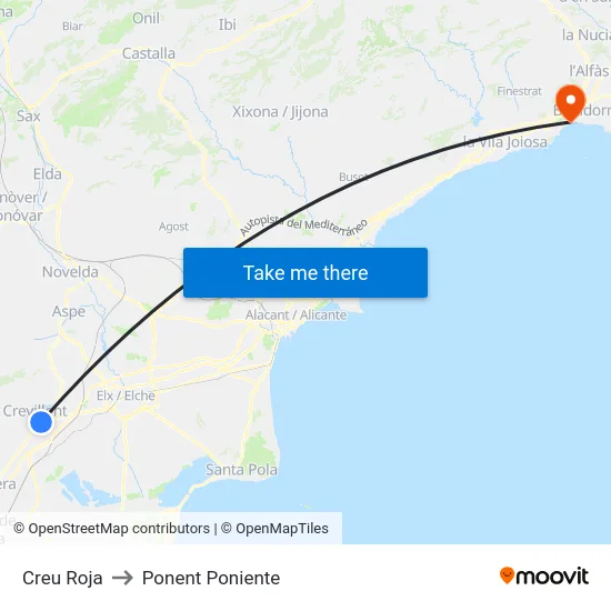 Creu Roja to Ponent Poniente map