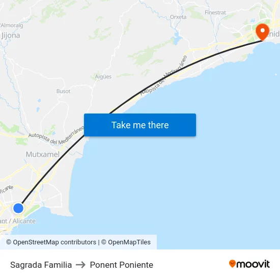 Sagrada Familia to Ponent Poniente map