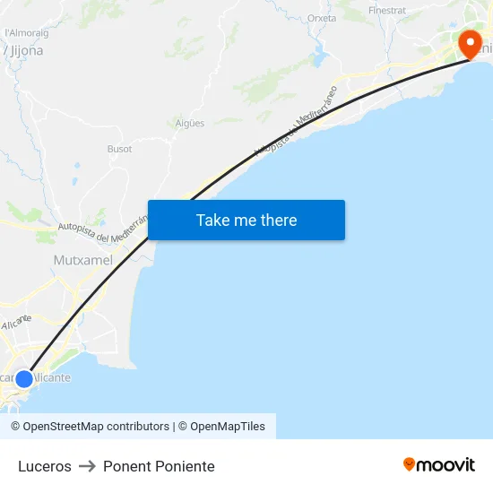 Luceros to Ponent Poniente map