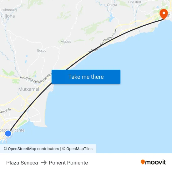 Plaza Séneca to Ponent Poniente map