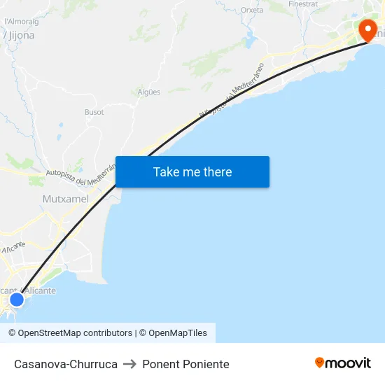Casanova-Churruca to Ponent Poniente map