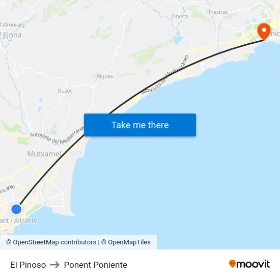 El Pinoso to Ponent Poniente map