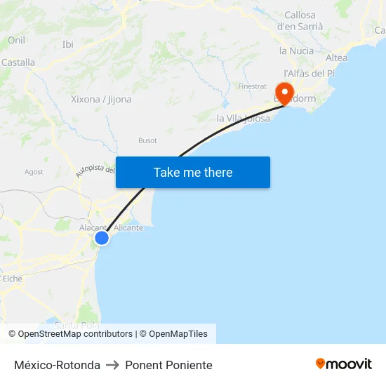 México-Rotonda to Ponent Poniente map