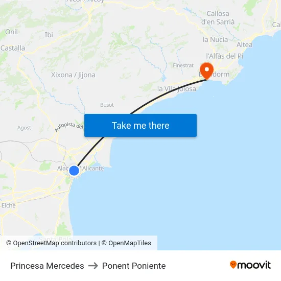 Princesa Mercedes to Ponent Poniente map