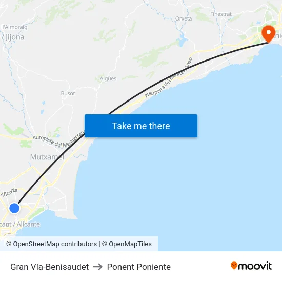 Gran Vía-Benisaudet to Ponent Poniente map