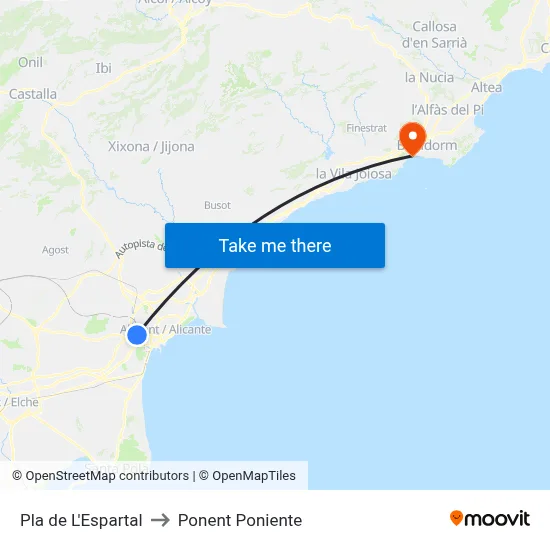 Pla de L'Espartal to Ponent Poniente map