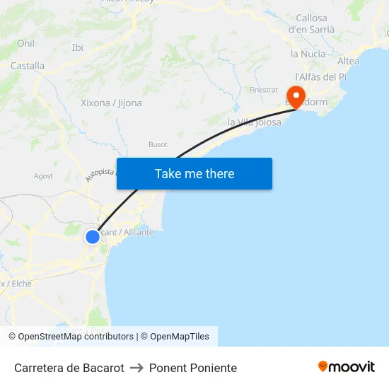 Carretera de Bacarot to Ponent Poniente map
