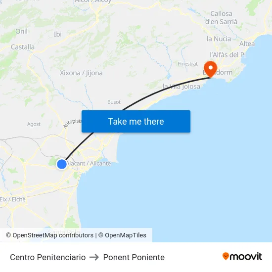 Centro Penitenciario to Ponent Poniente map