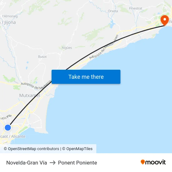 Novelda-Gran Vía to Ponent Poniente map
