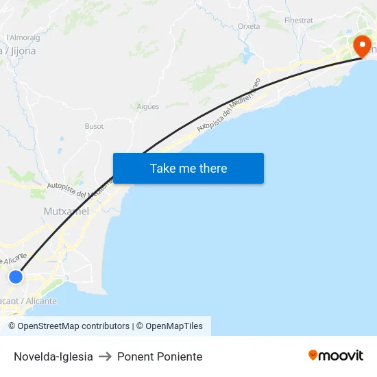 Novelda-Iglesia to Ponent Poniente map
