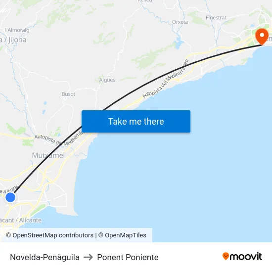Novelda-Penàguila to Ponent Poniente map