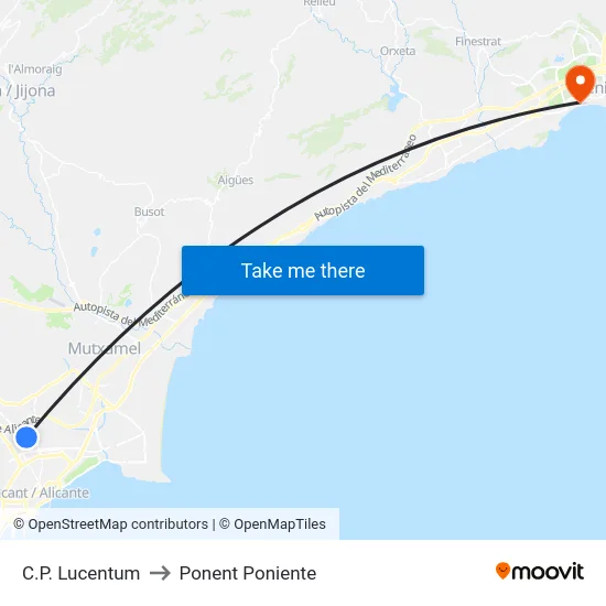 C.P. Lucentum to Ponent Poniente map