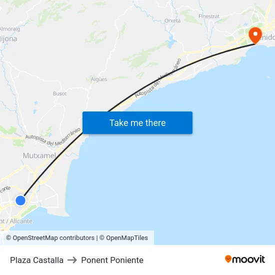 Plaza Castalla to Ponent Poniente map