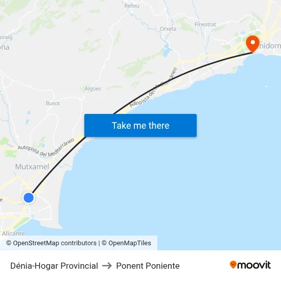 Dénia-Hogar Provincial to Ponent Poniente map