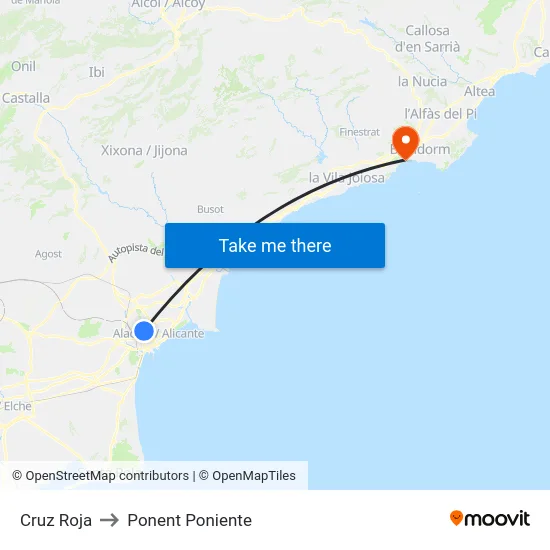Cruz Roja to Ponent Poniente map