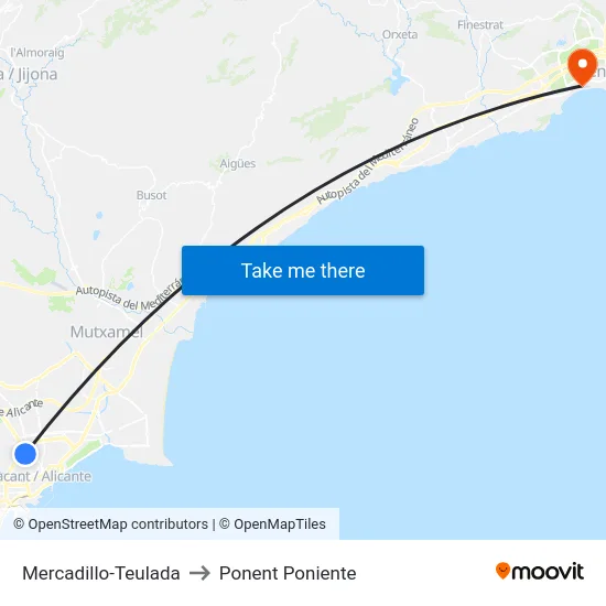 Mercadillo-Teulada to Ponent Poniente map