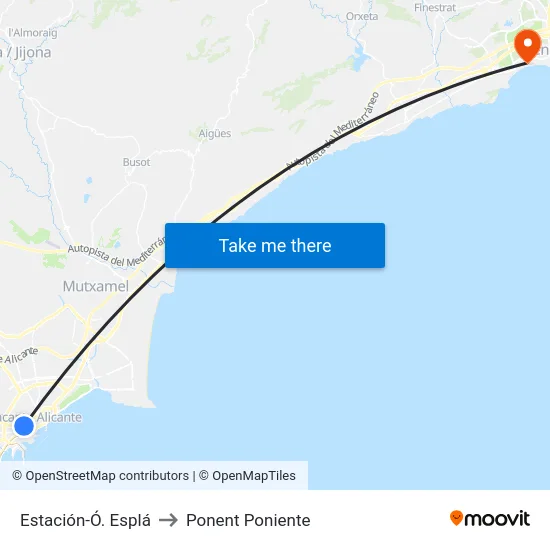 Estación-Ó. Esplá to Ponent Poniente map