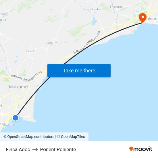 Finca Adoc to Ponent Poniente map