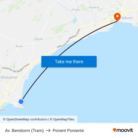 Av. Benidorm (Tram) to Ponent Poniente map