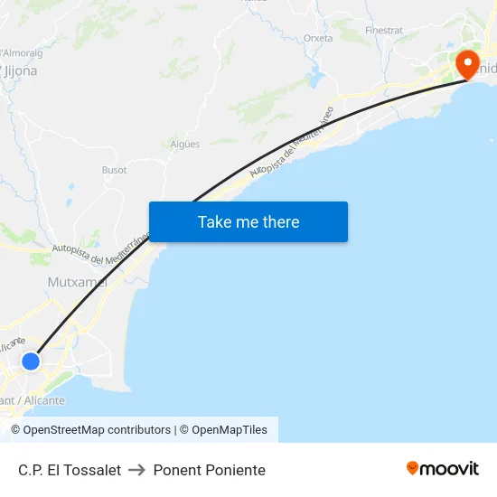 C.P. El Tossalet to Ponent Poniente map