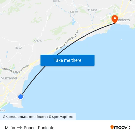 Milán to Ponent Poniente map