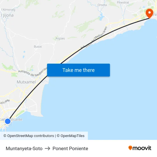 Muntanyeta-Soto to Ponent Poniente map