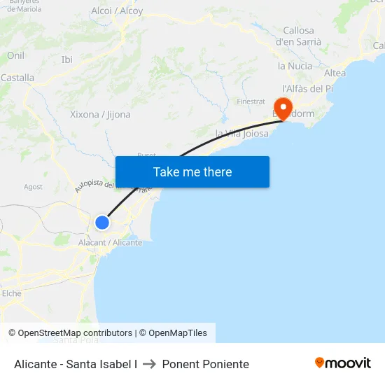 Alicante - Santa Isabel I to Ponent Poniente map