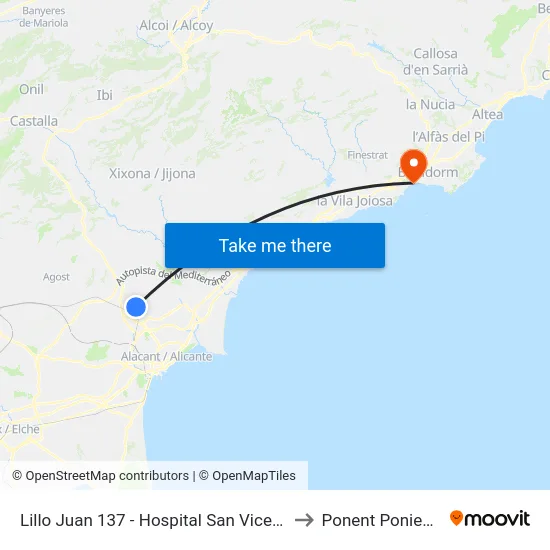 Lillo Juan 137 - Hospital San Vicente to Ponent Poniente map