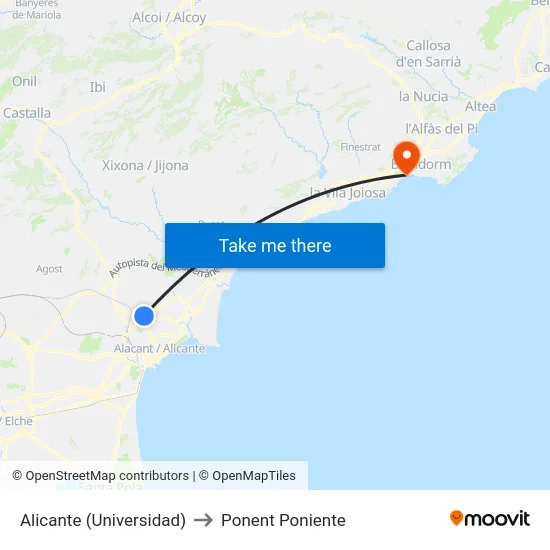 Alicante (Universidad) to Ponent Poniente map