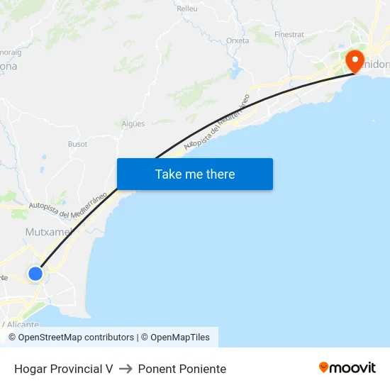 Hogar Provincial V to Ponent Poniente map