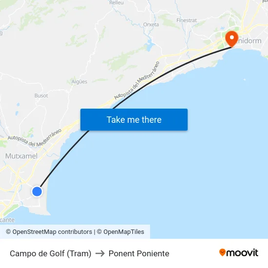 Campo de Golf (Tram) to Ponent Poniente map